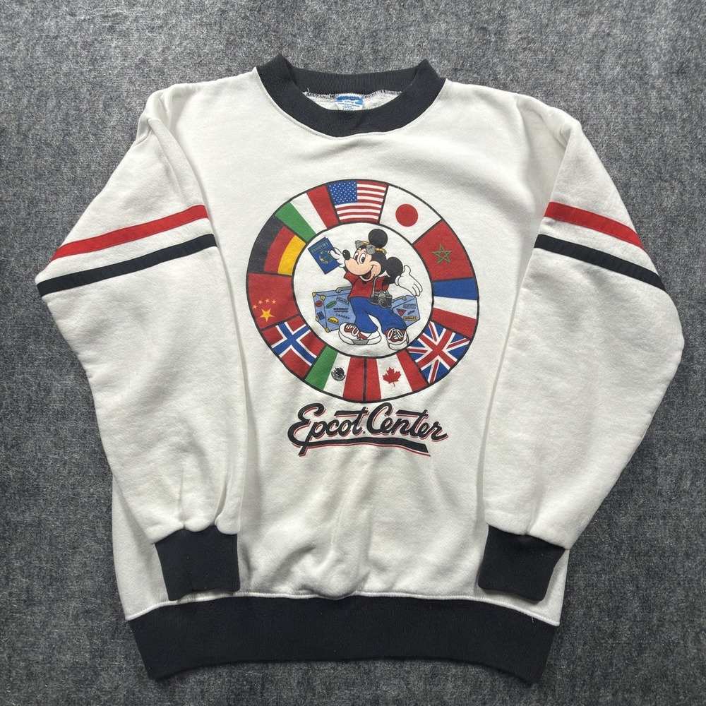 Vintage 80s Disney Epcot Center Mickey Mouse Sweatshirt XL USA Flags Crewneck